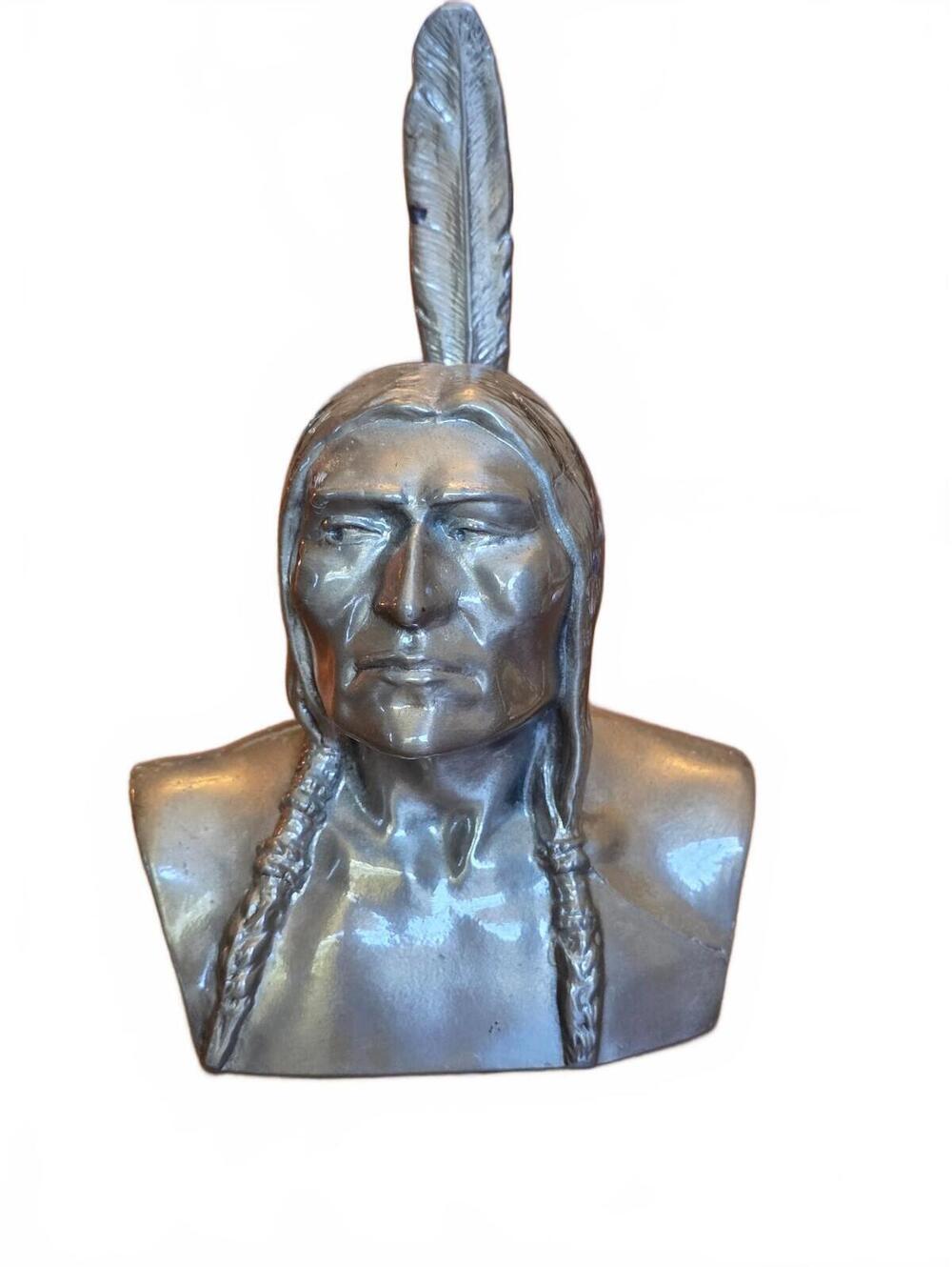 Vintage 1974 Banthrico Cast Metal Native American Chief Bank - Shawmut Banks